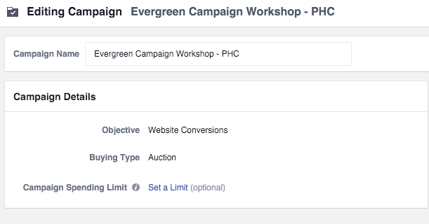 Facebook Evergreen Workshop Campaign