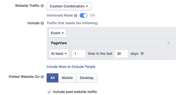 Website Custom Audience Advanced Mode PageView