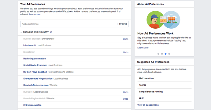 Facebook Your Ad Preferences