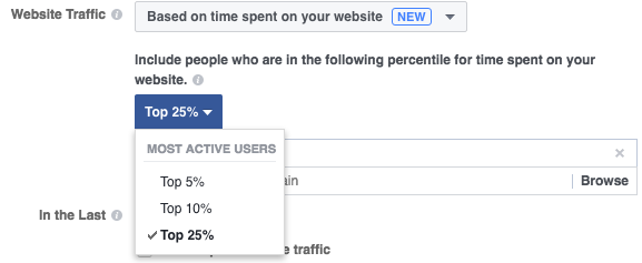 Facebook Website Custom Audience Time on Site