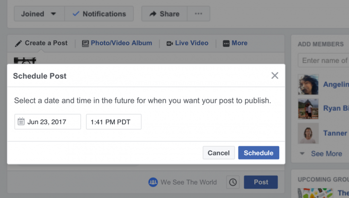 Facebook Group Scheduled Posts (TechCrunch)