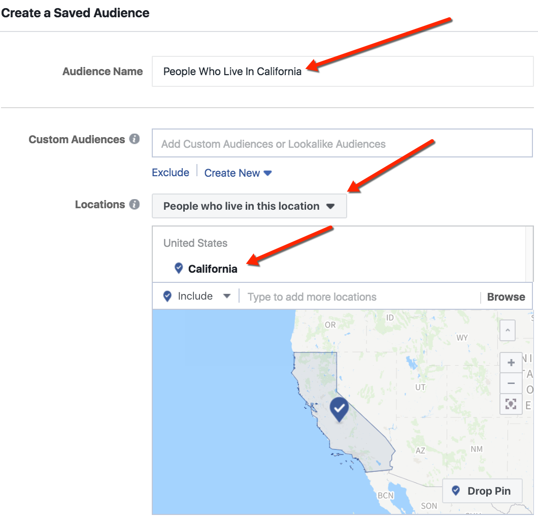 Facebook Location Targeting - California Audience - Living In