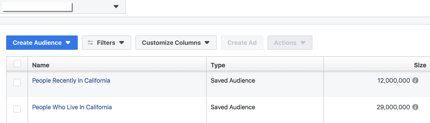 Facebook Audiences Tool - Audience Selector
