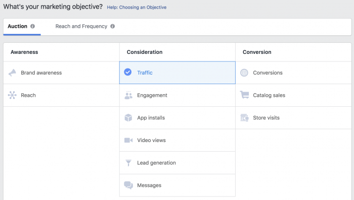 Facebook Ads Objective - Traffic