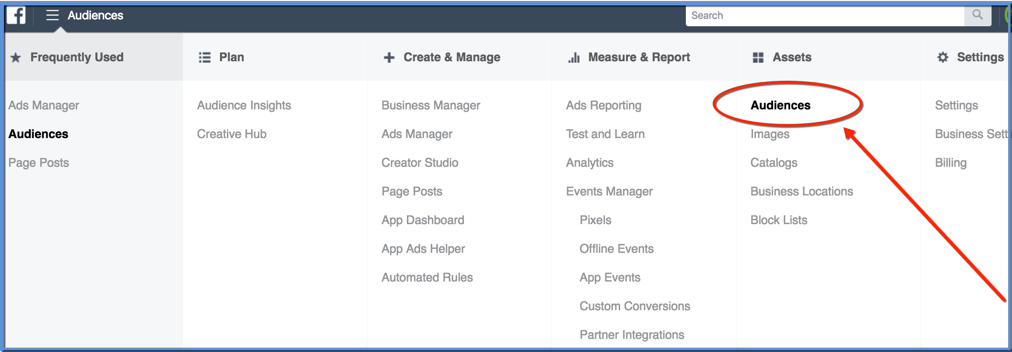 Audiences Tool Ads Manager and Business Manager