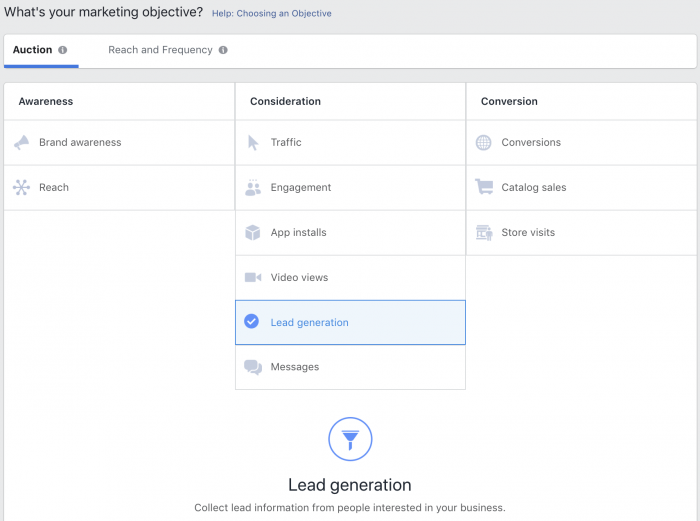 Lead Generation Facebook Campaign Objective