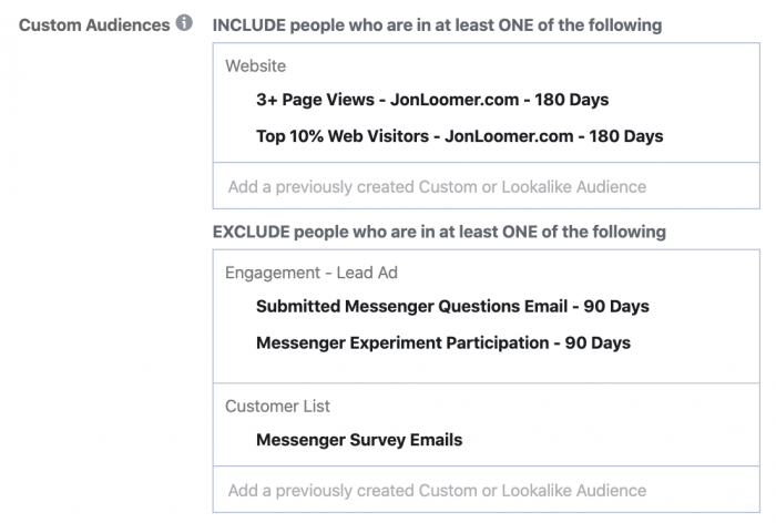 Facebook Messenger Ad Survey Targeting